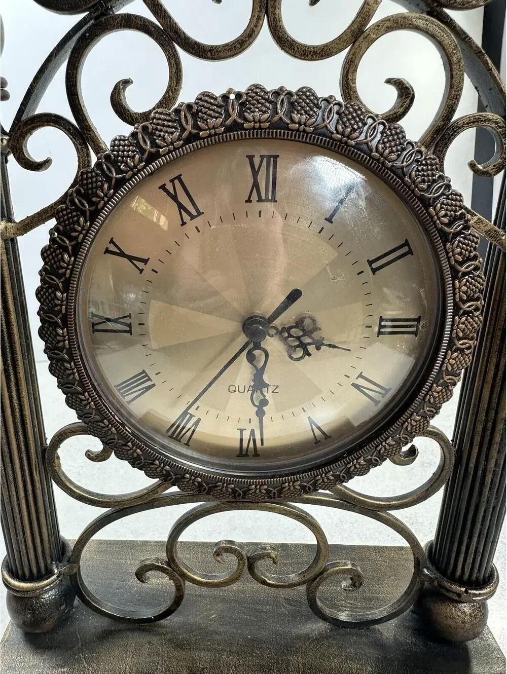 Bronze Tone Scrollwork Quartz Mantel Table Clock Tested Gothic Dark Academia